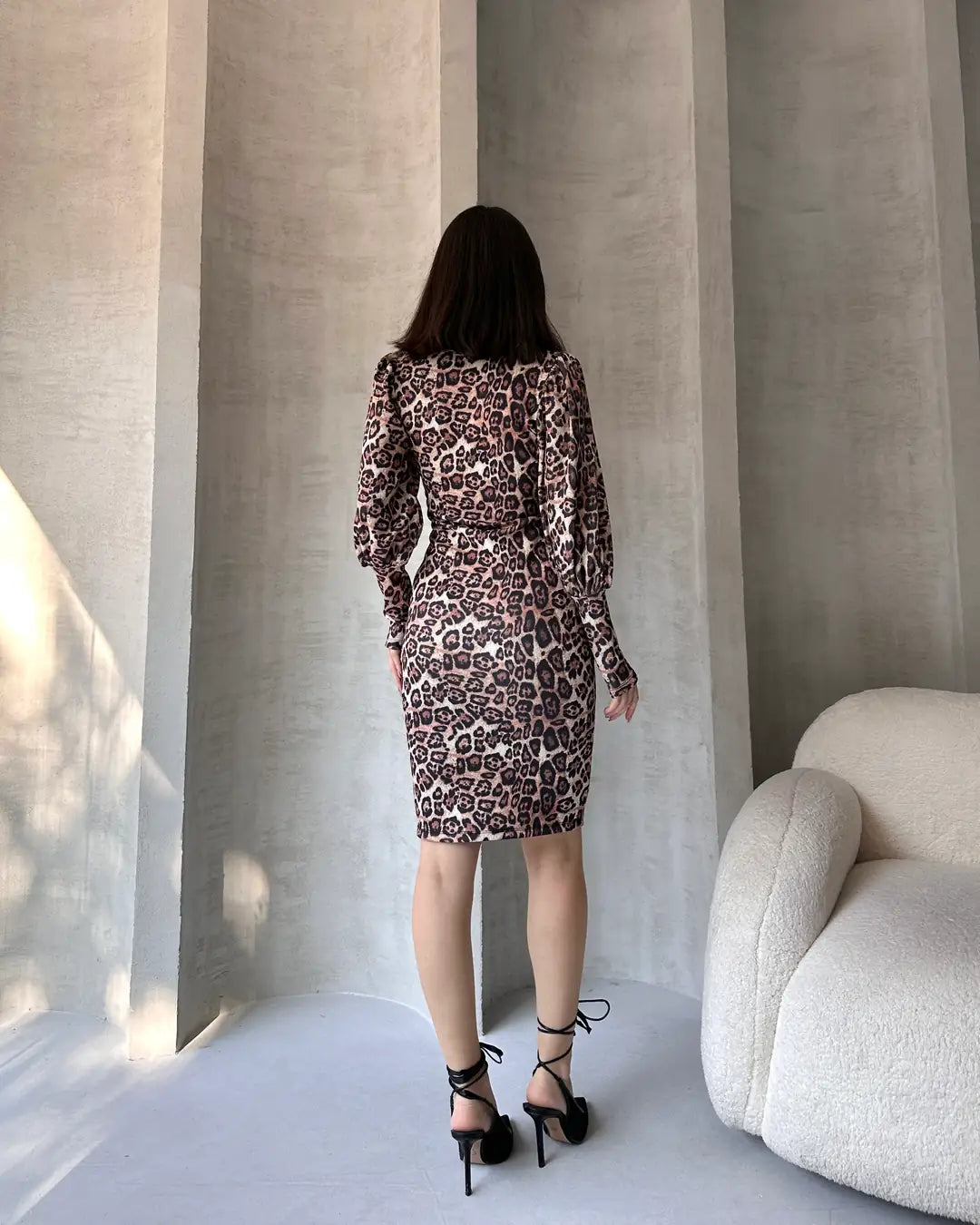 Leopar Desenli Midi Boy Elbise - WEST CLUB