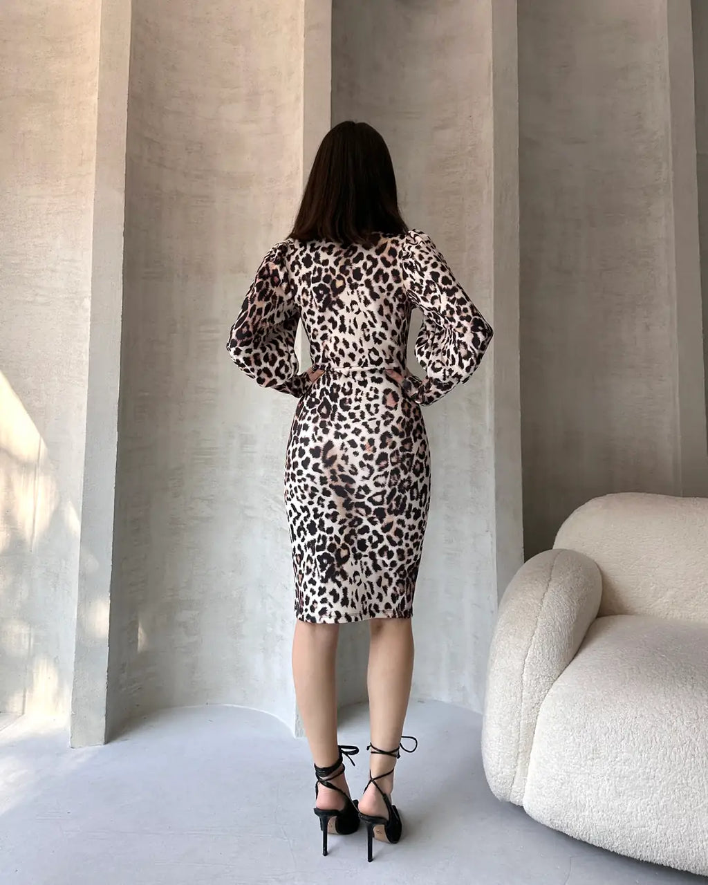Leopar Desenli Midi Boy Elbise - WEST CLUB