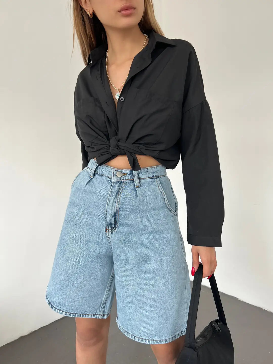 Çift Cepli Bermuda Denim Şort - WEST CLUB