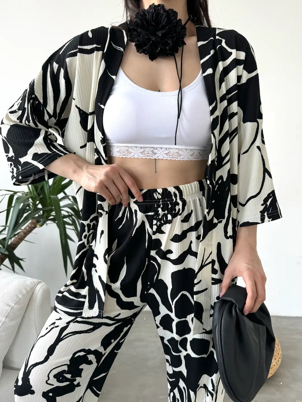 Desenli Kimono Ve Pantolon İkili Takım - WEST CLUB