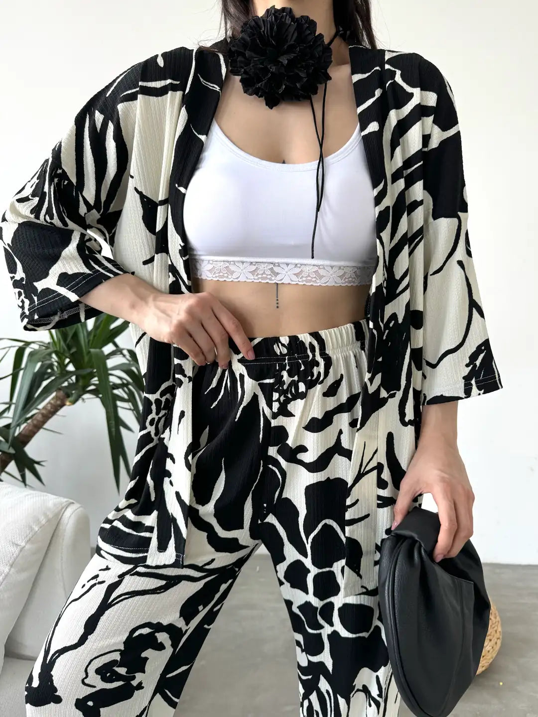Desenli Kimono Ve Pantolon İkili Takım - WEST CLUB