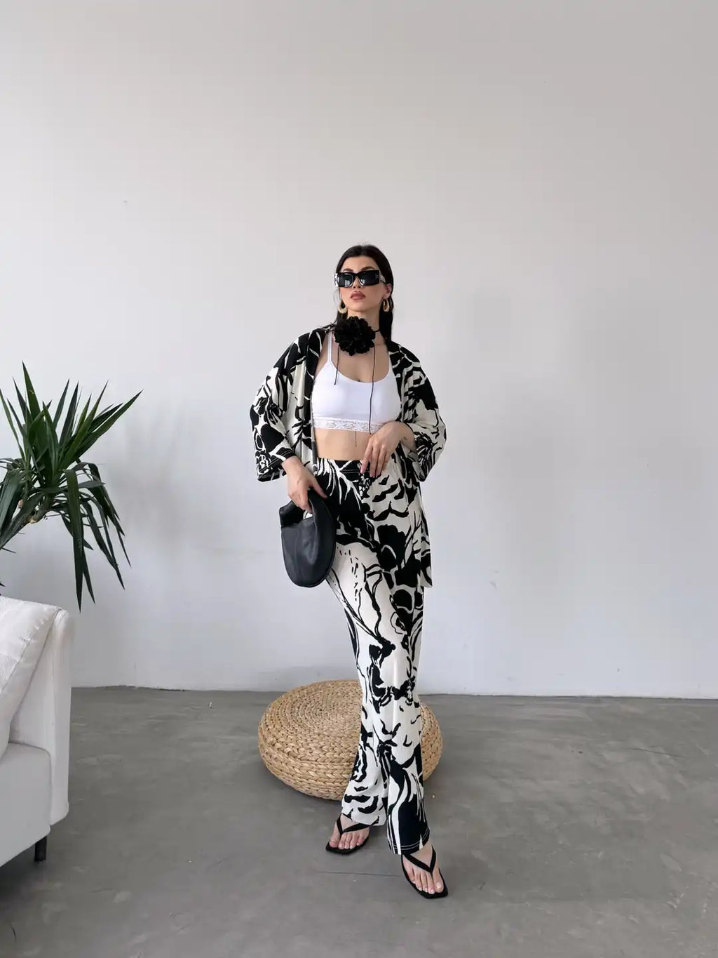 Desenli Kimono Ve Pantolon İkili Takım - WEST CLUB