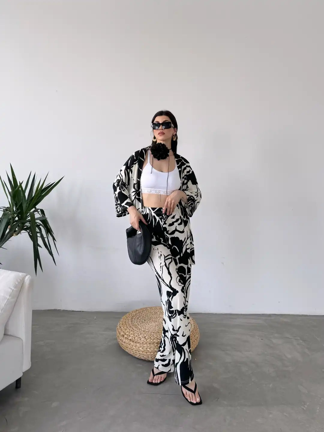 Desenli Kimono Ve Pantolon İkili Takım - WEST CLUB