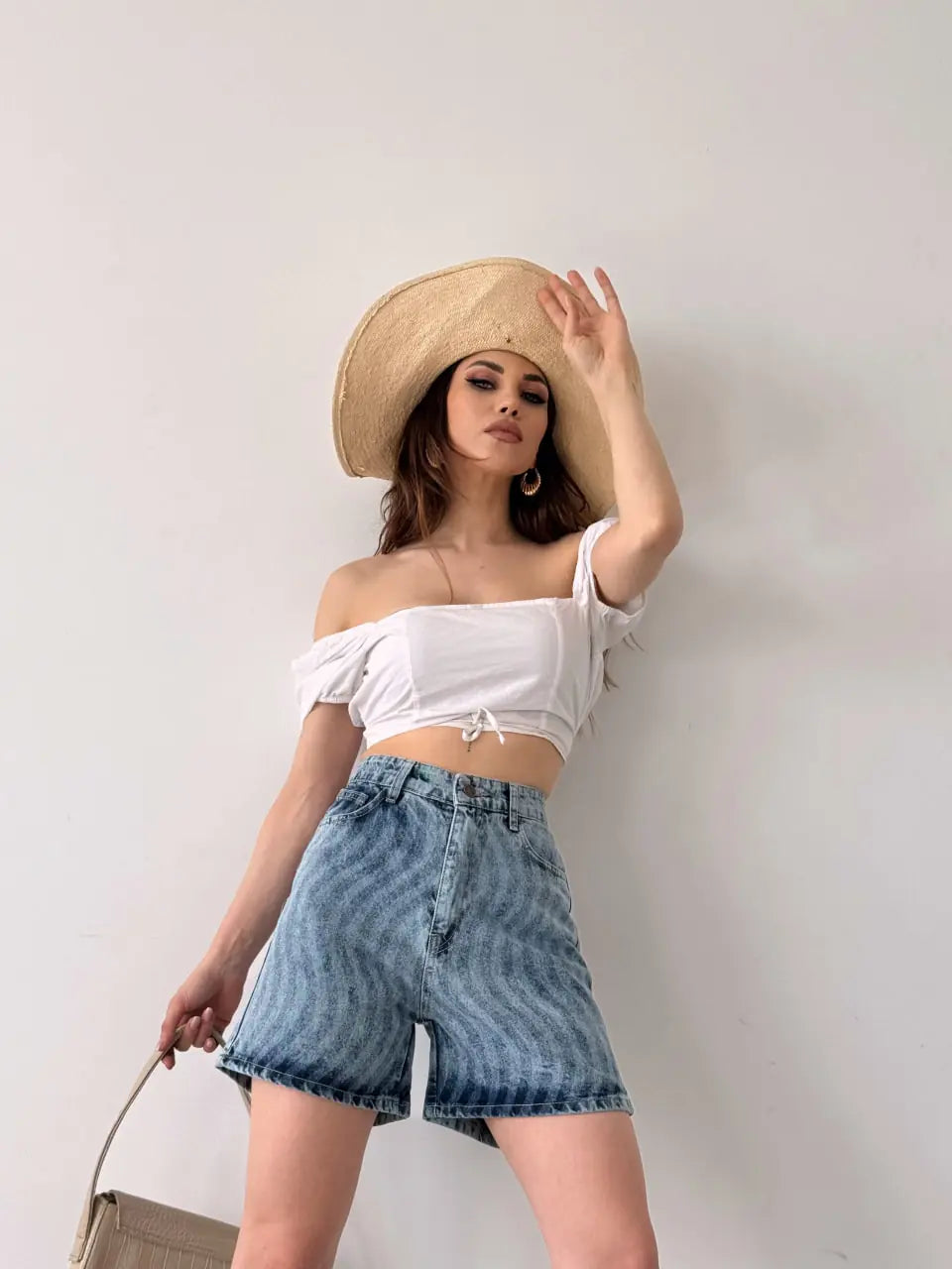 Paçası Püsküllü Desenli Denim Şort - WEST CLUB