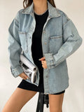 Çift Cepli Oversize Denim Gömlek Ceket - WEST CLUB