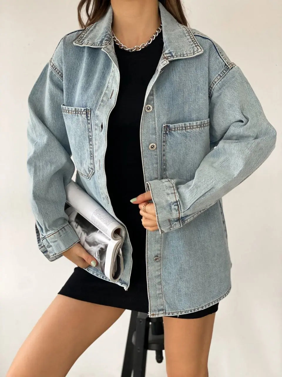 Çift Cepli Oversize Denim Gömlek Ceket - WEST CLUB