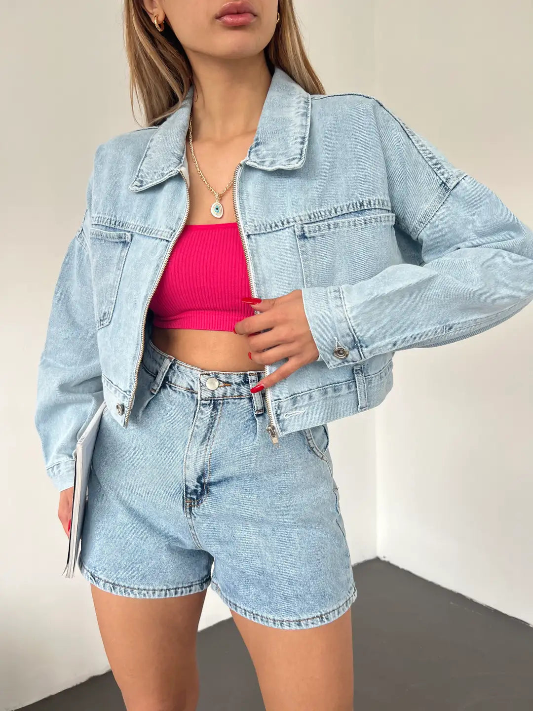 Fermuarlı Çift Cepli Denim Ceket - WEST CLUB