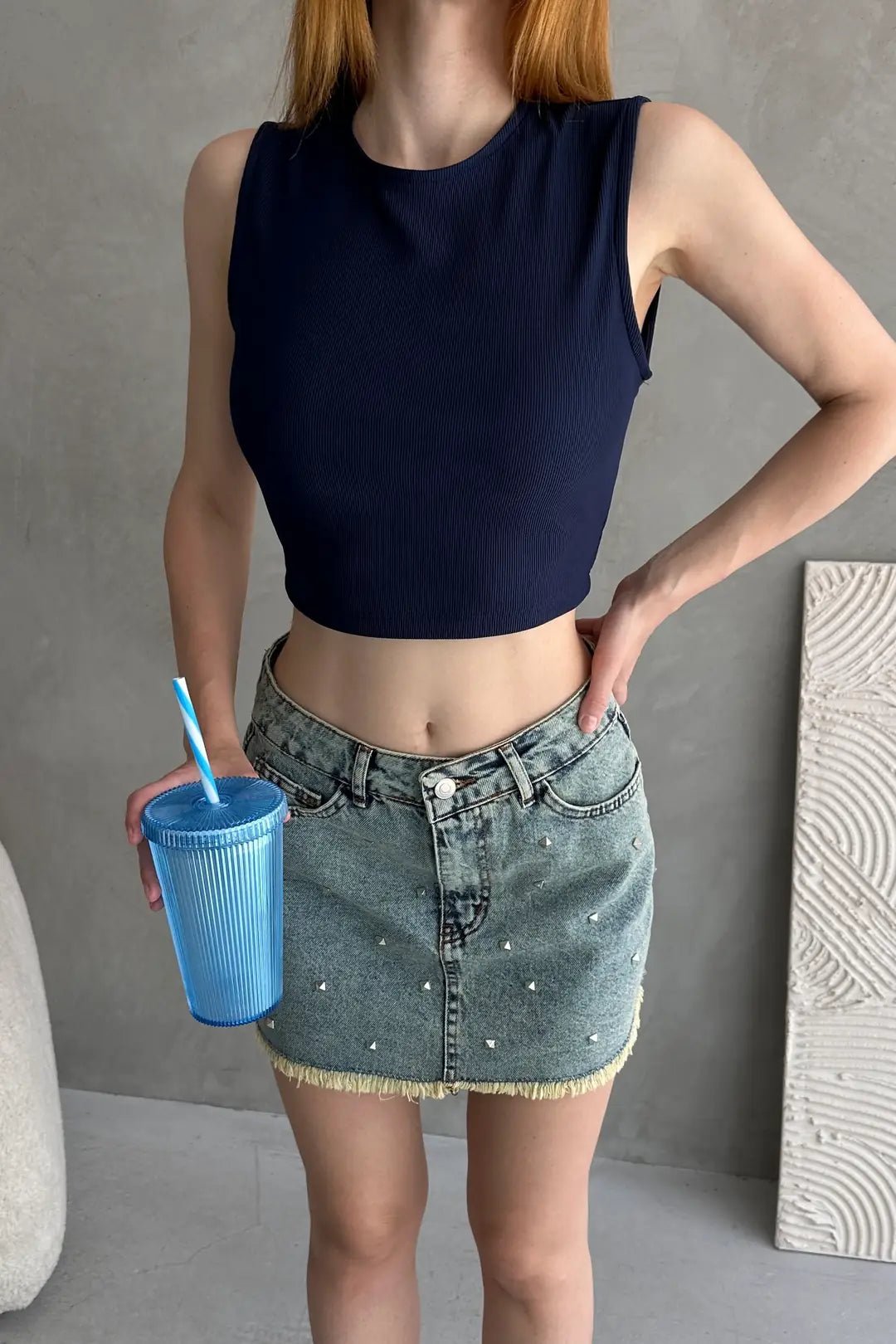 Sırtı Kemer Detaylı Kaşkorse Crop Bluz - WEST CLUB