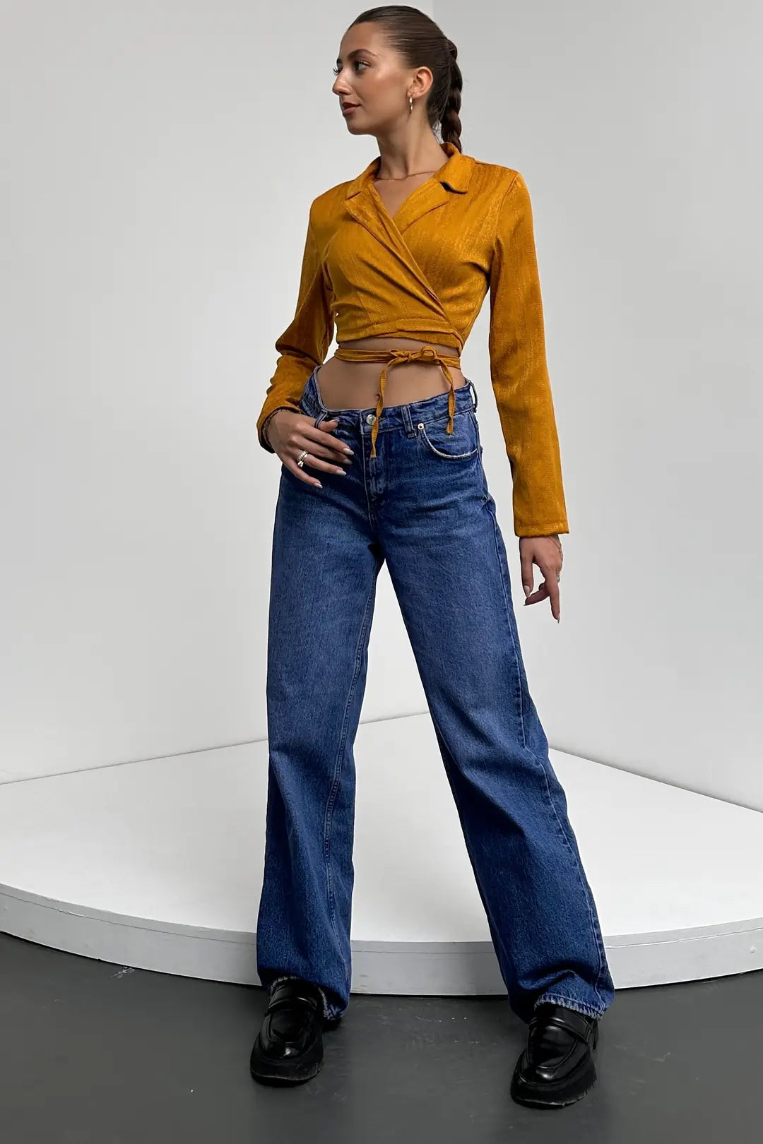 Gömlek Yaka Beli Bağlamalı Crop Bluz - WEST CLUB