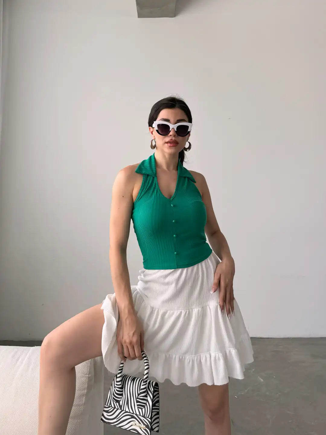 Gömlek Yaka Önü Düğme Detaylı Bluz - WEST CLUB