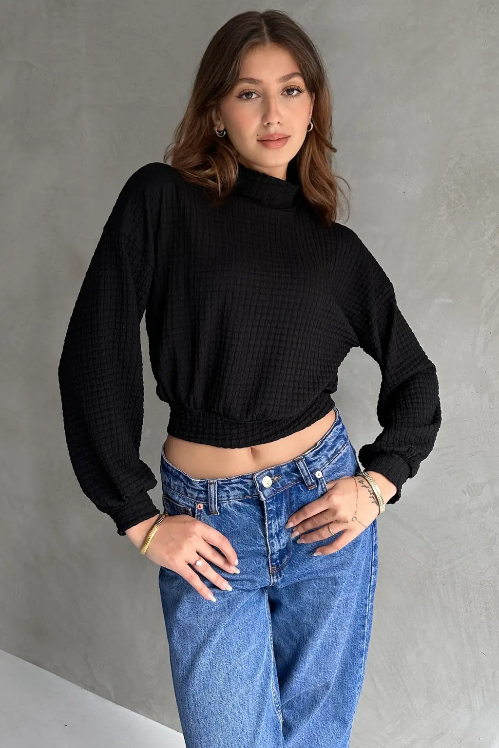 Balıkçı Yaka Dokulu Crop Bluz - WEST CLUB