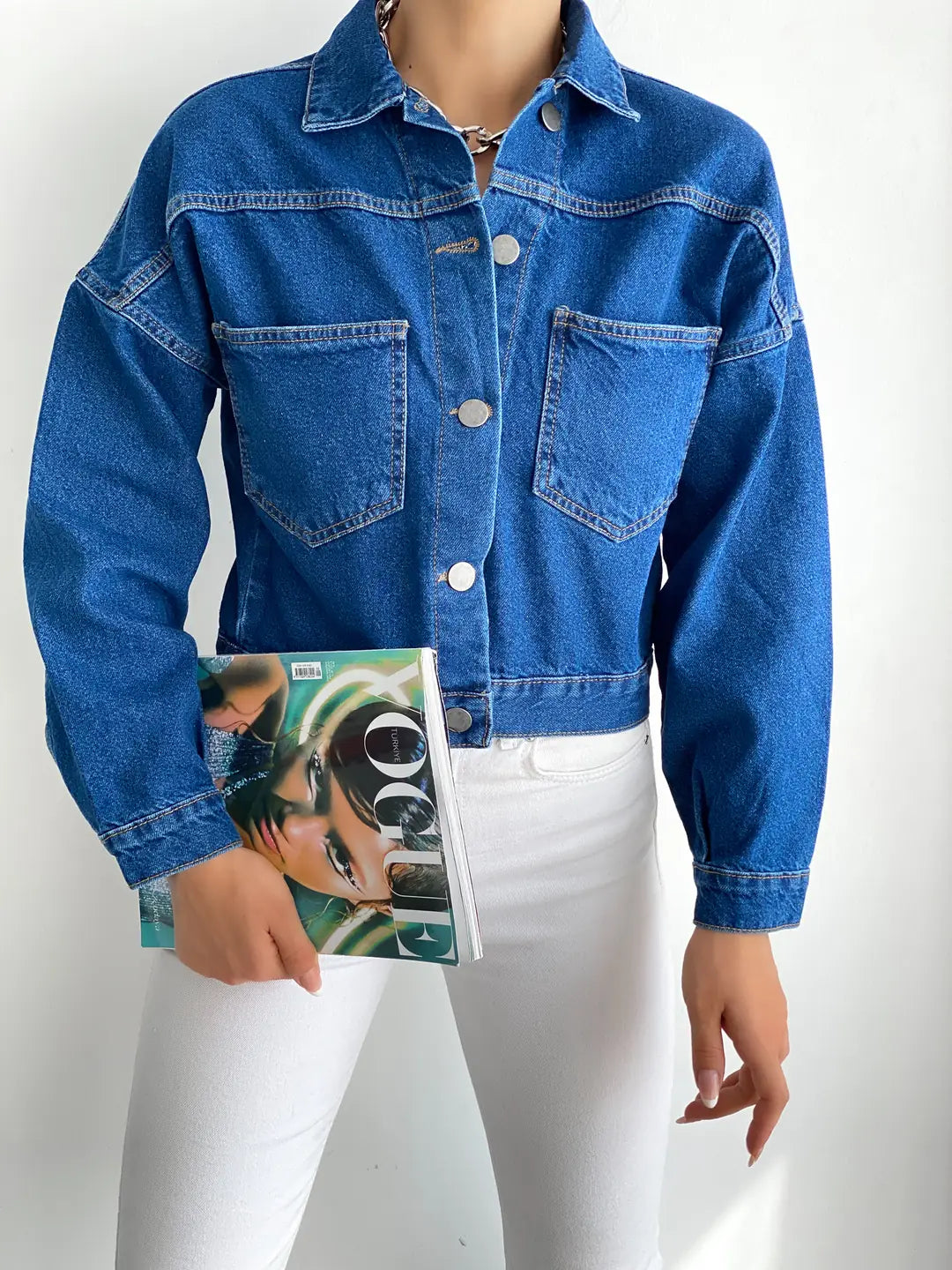 Çift Cepli Denim Crop Ceket - WEST CLUB