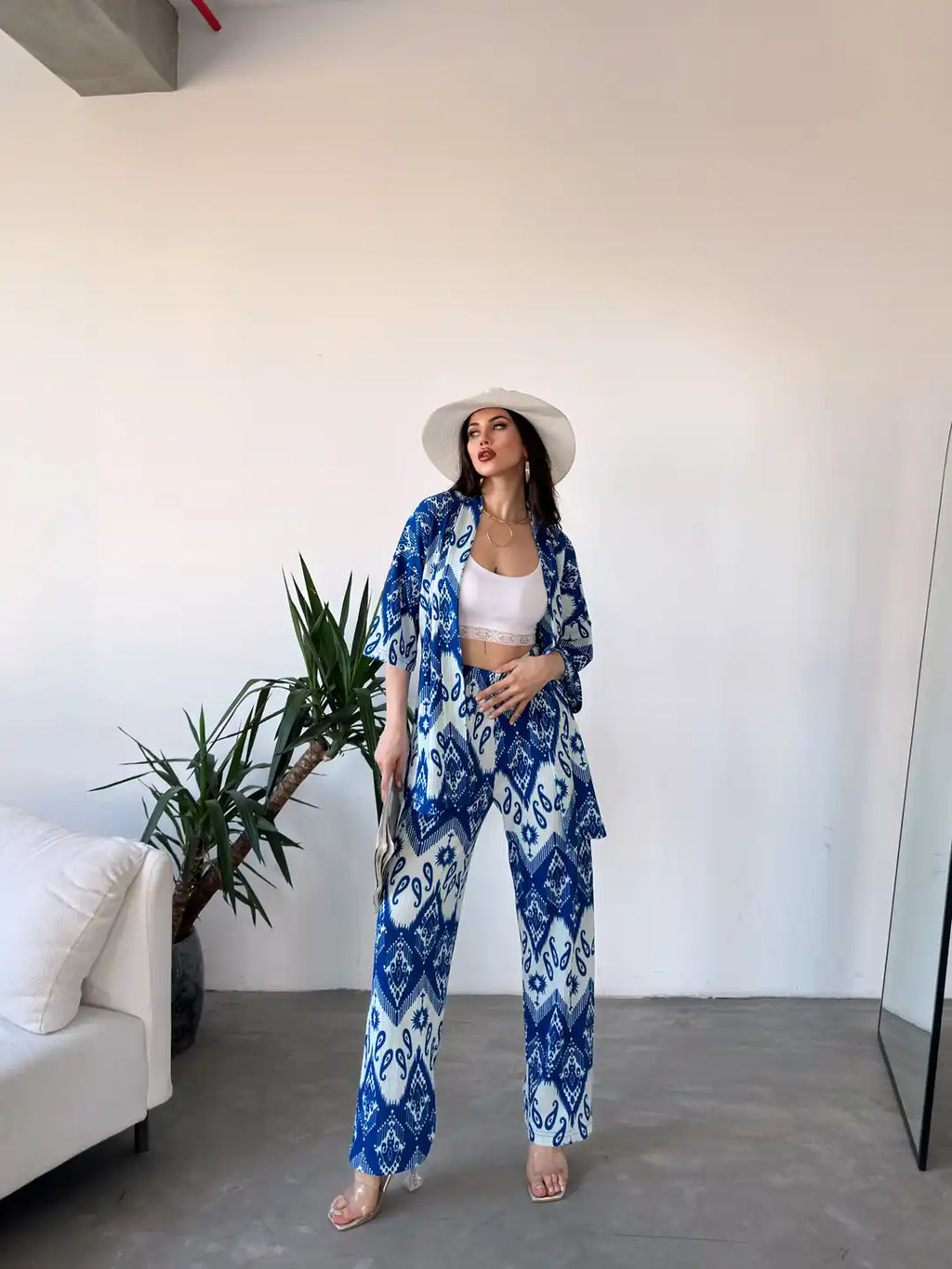Desenli Kimono Ve Pantolon İkili Takım - WEST CLUB