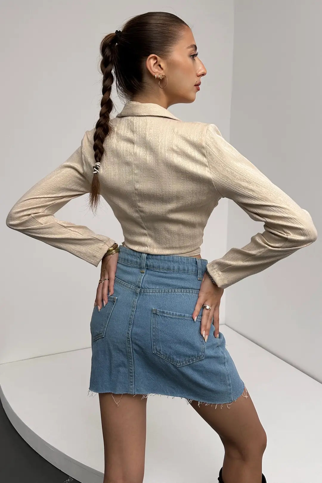 Gömlek Yaka Beli Bağlamalı Crop Bluz - WEST CLUB