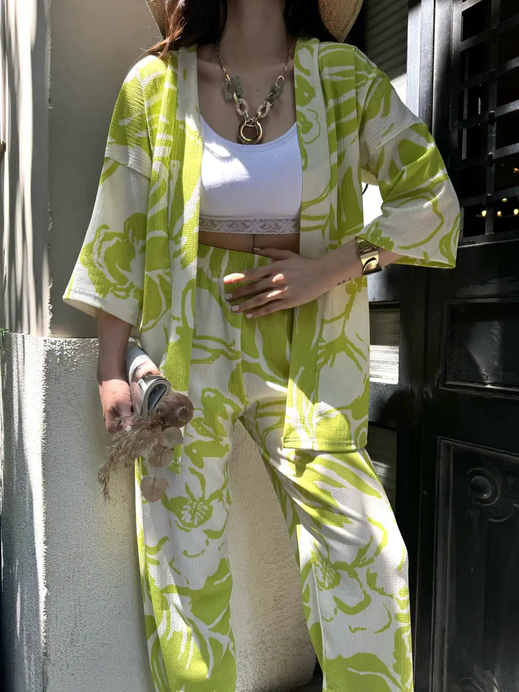 Desenli Kimono Ve Pantolon İkili Takım - WEST CLUB