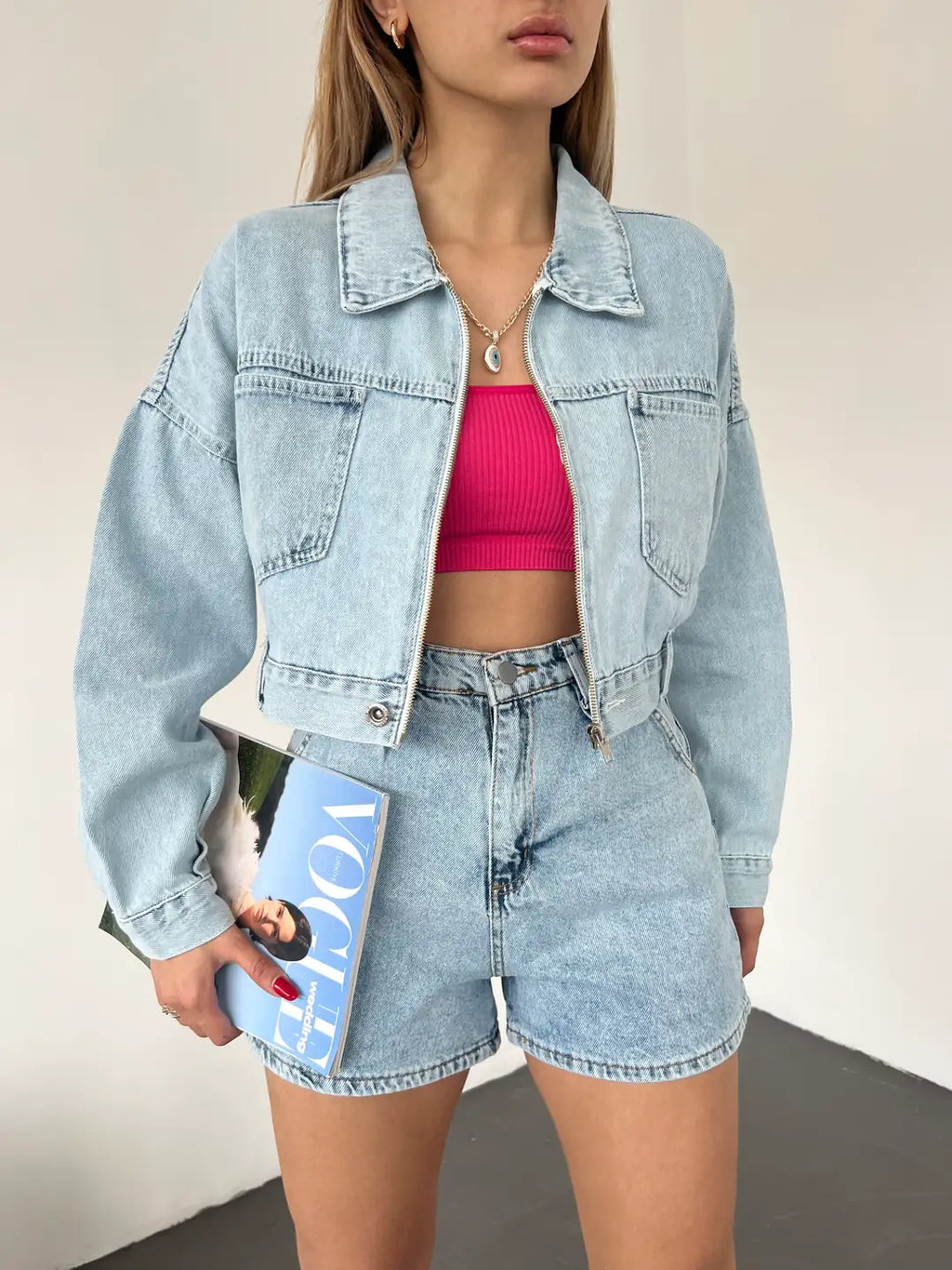 Fermuarlı Çift Cepli Denim Ceket - WEST CLUB