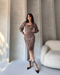 Leopar Desenli Midi Boy Elbise - WEST CLUB
