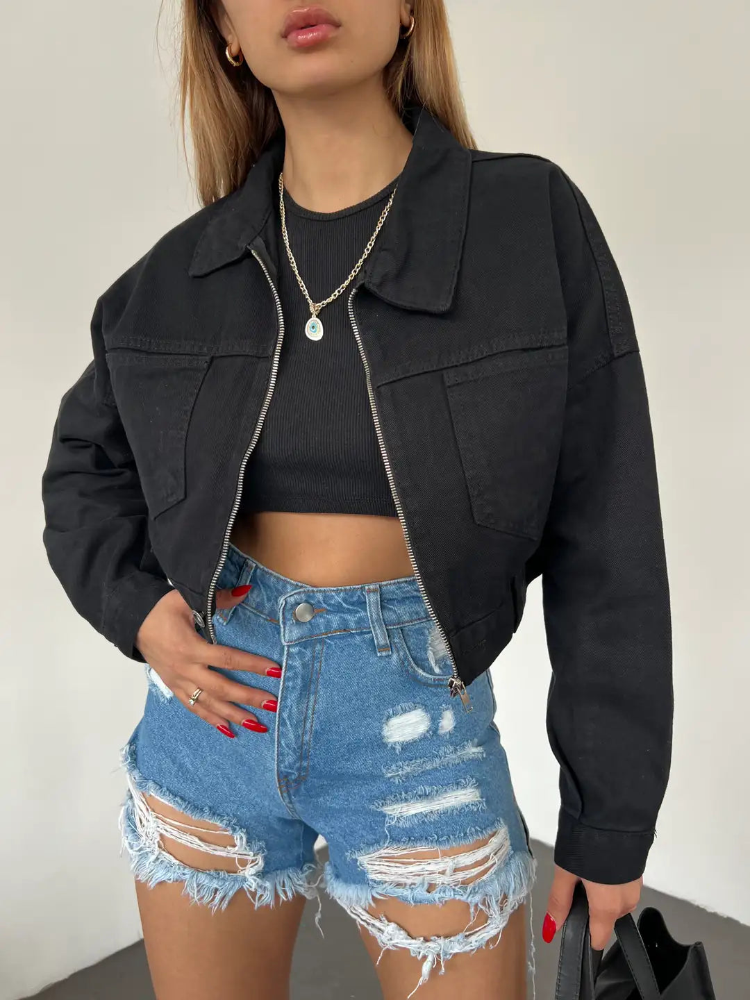 Fermuarlı Çift Cepli Denim Ceket - WEST CLUB