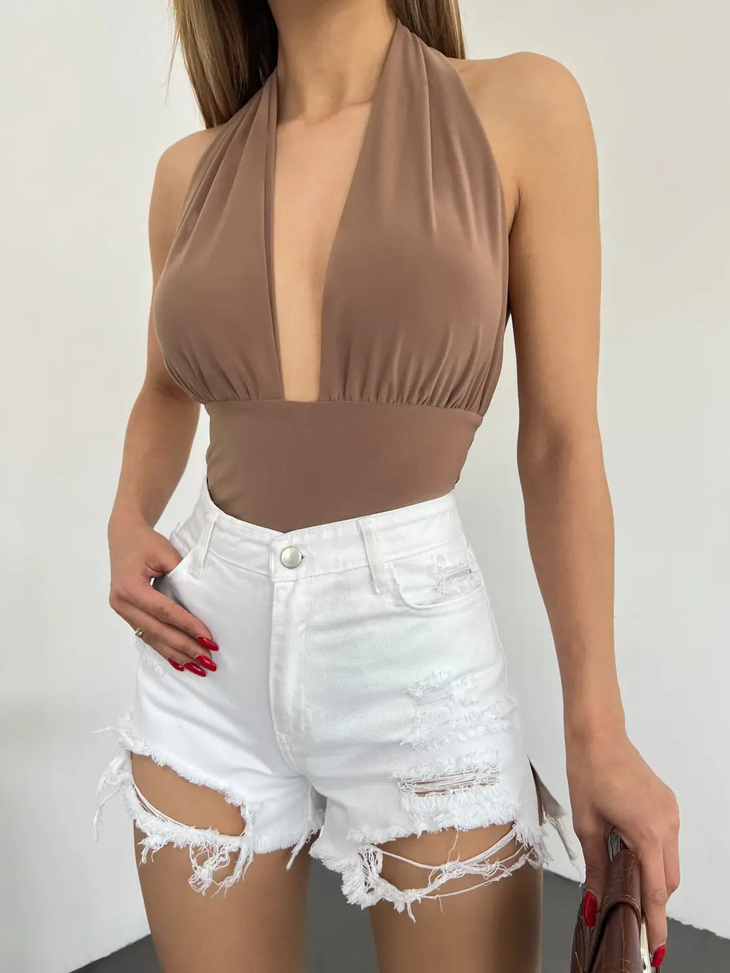 Yıkamalı Lazer Yırtıklı Mini Denim Şort - WEST CLUB