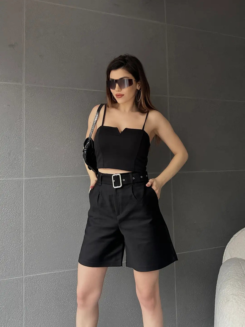 Kuş Gözü Kemerli Geniş Paçalı Mom Şort - WEST CLUB
