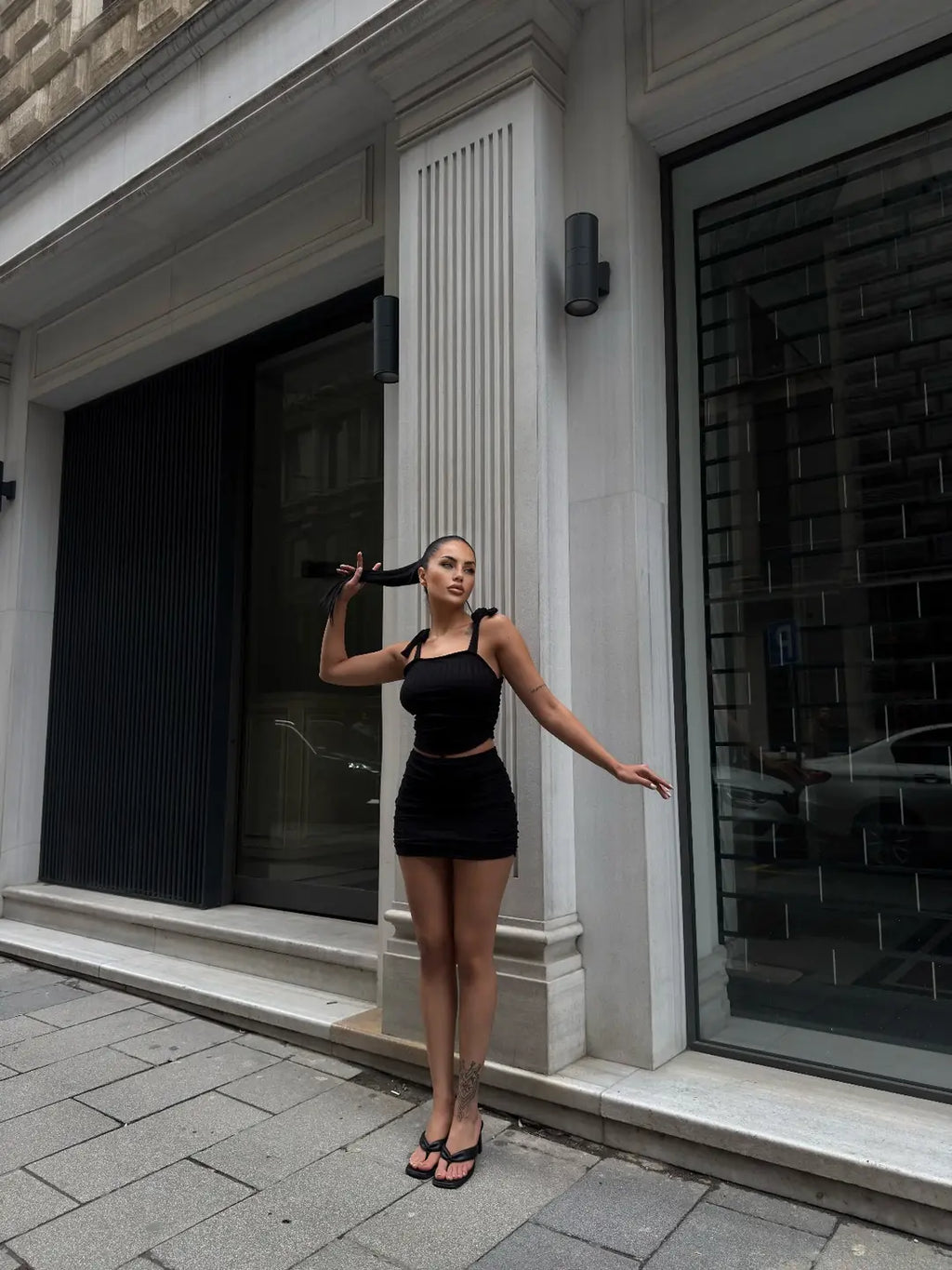 Bağcık Detaylı Crop Bluz Ve Etek İkili Takım - WEST CLUB
