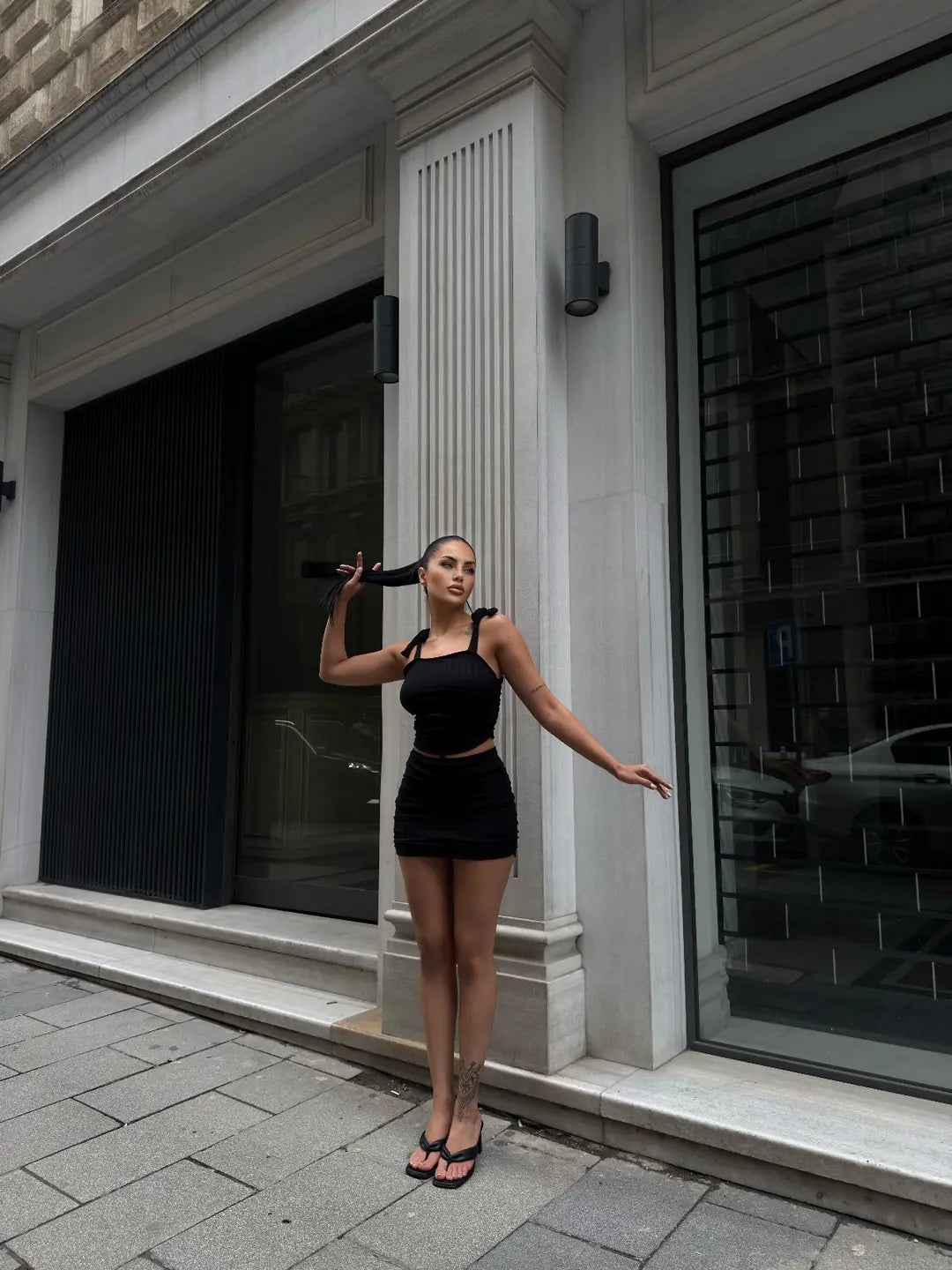 Bağcık Detaylı Crop Bluz Ve Etek İkili Takım - WEST CLUB