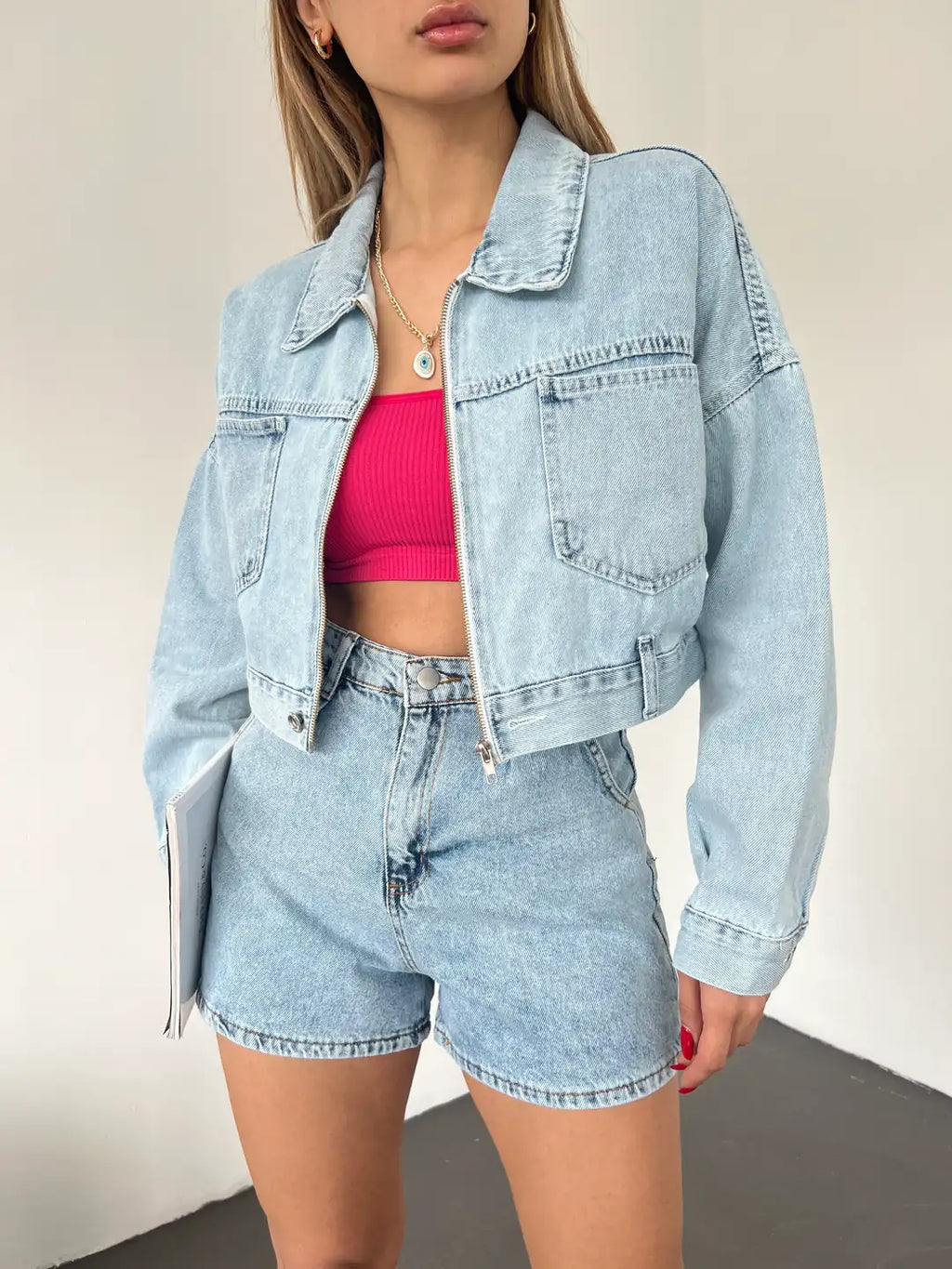 Fermuarlı Çift Cepli Denim Ceket - WEST CLUB