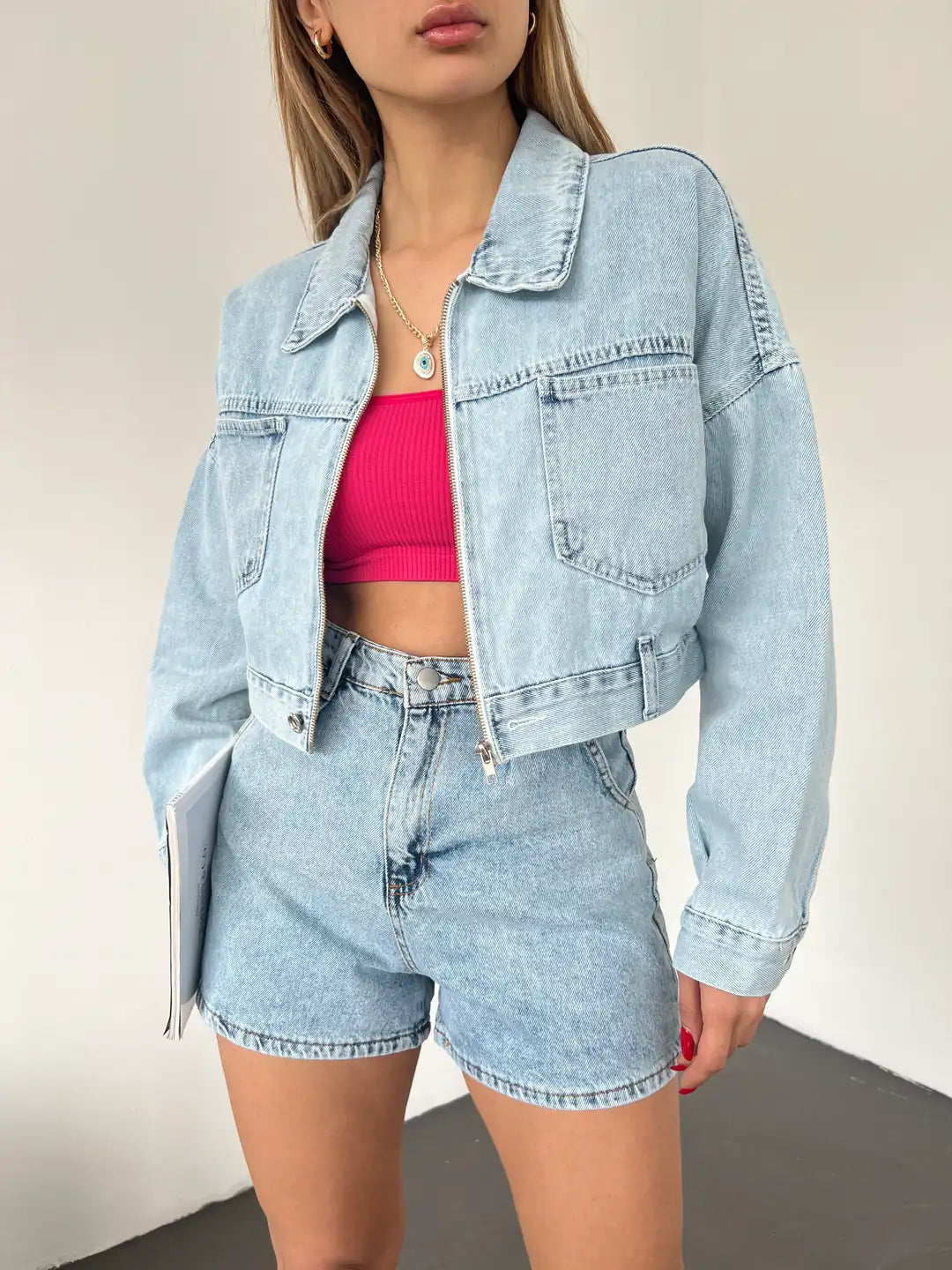 Fermuarlı Çift Cepli Denim Ceket - WEST CLUB