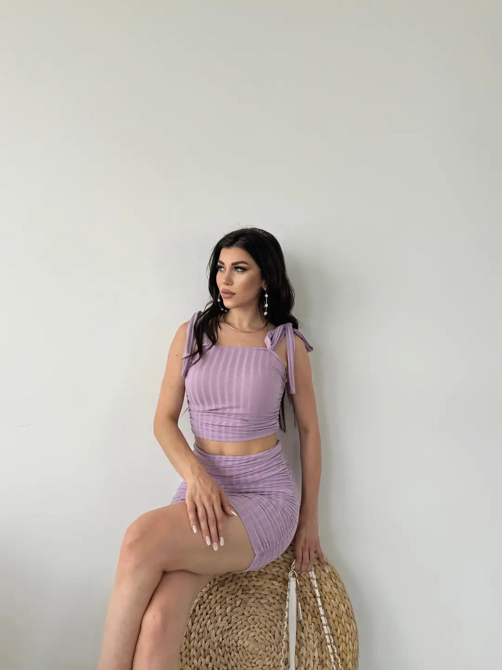 Bağcık Detaylı Crop Bluz Ve Etek İkili Takım - WEST CLUB