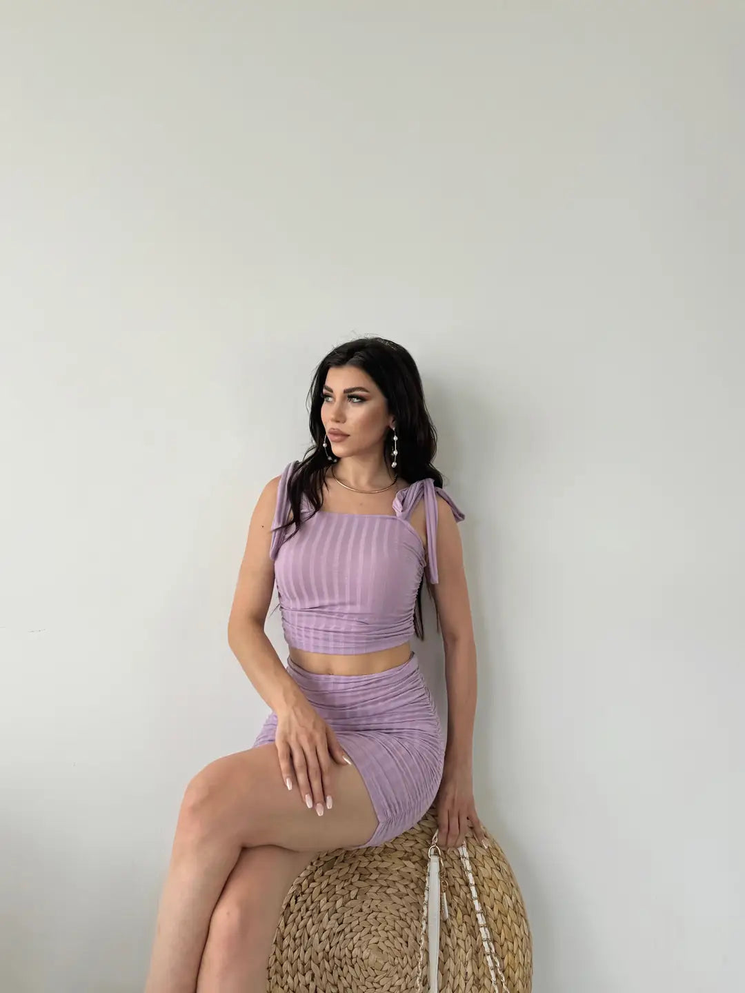 Bağcık Detaylı Crop Bluz Ve Etek İkili Takım - WEST CLUB