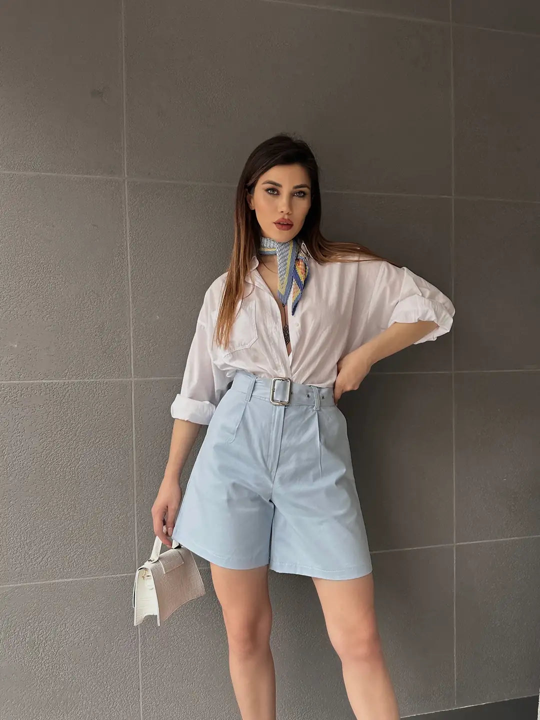 Kuş Gözü Kemerli Geniş Paçalı Mom Şort - WEST CLUB