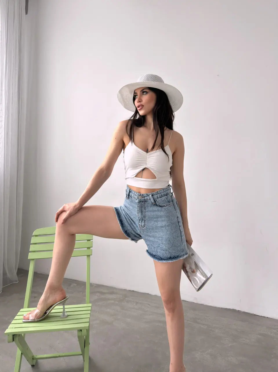 Paçası Püsküllü Desenli Denim Şort - WEST CLUB