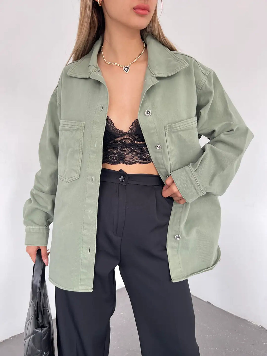 Çift Cepli Oversize Denim Gömlek Ceket - WEST CLUB