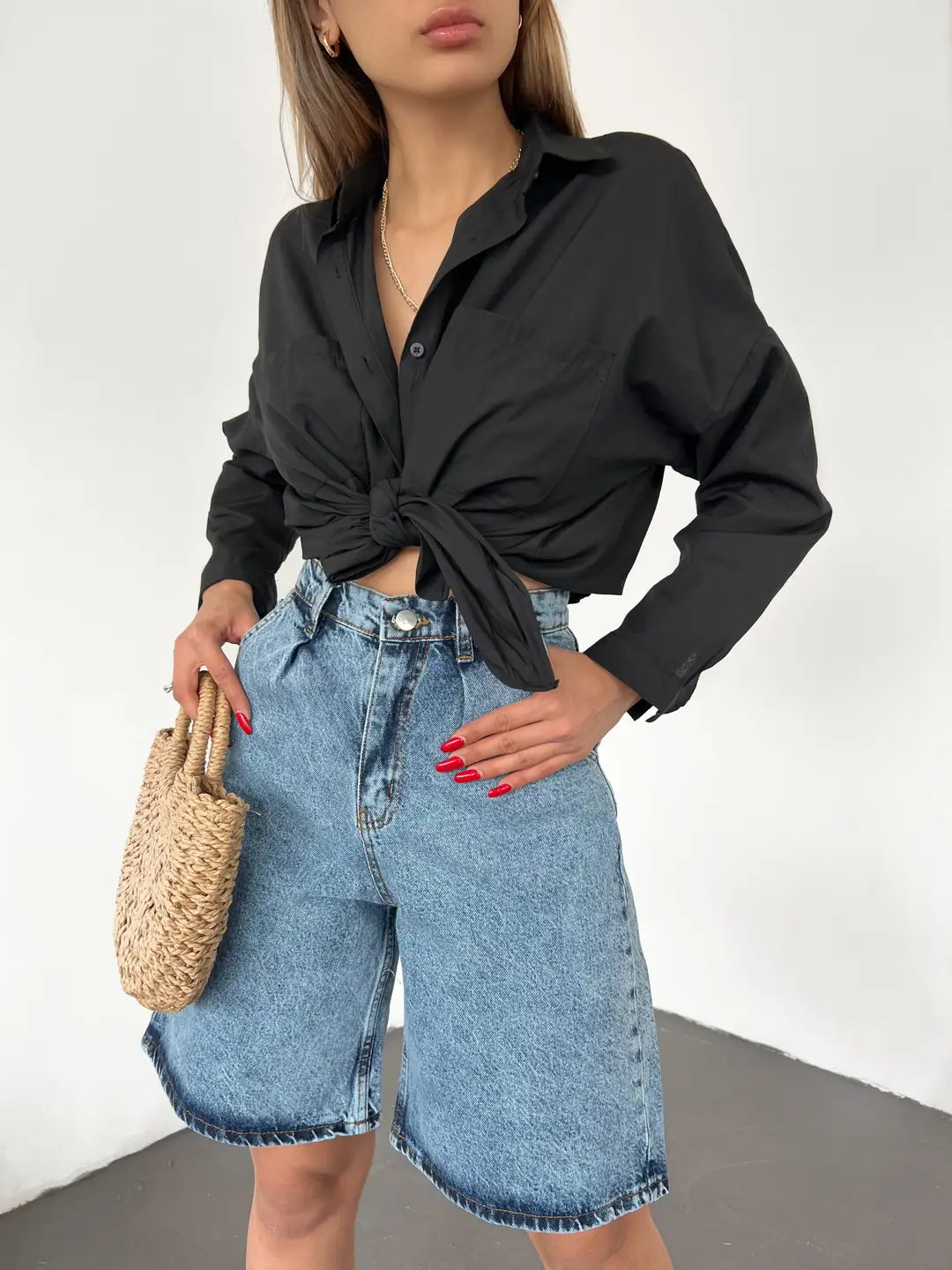 Çift Cepli Bermuda Denim Şort - WEST CLUB