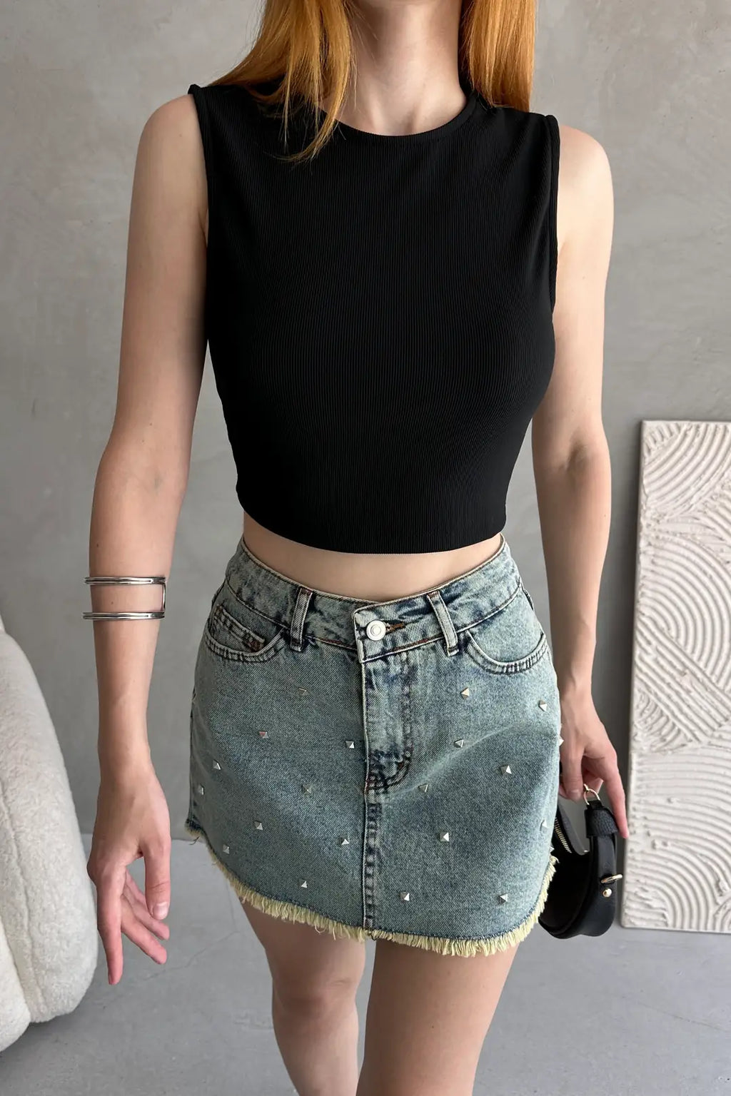 Sırtı Kemer Detaylı Kaşkorse Crop Bluz - WEST CLUB
