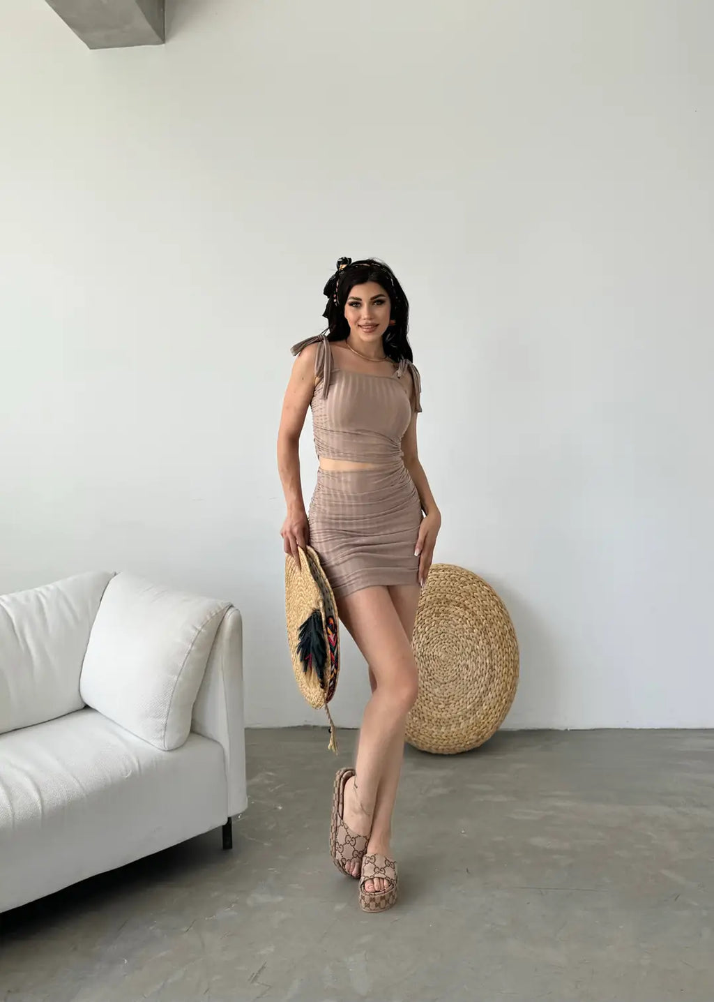 Bağcık Detaylı Crop Bluz Ve Etek İkili Takım - WEST CLUB