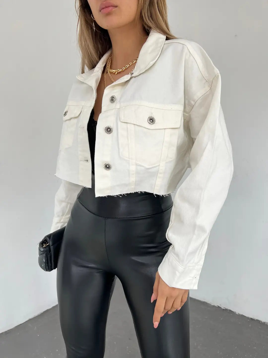 Çift Cepli Yıkamalı Crop Denim Ceket - WEST CLUB