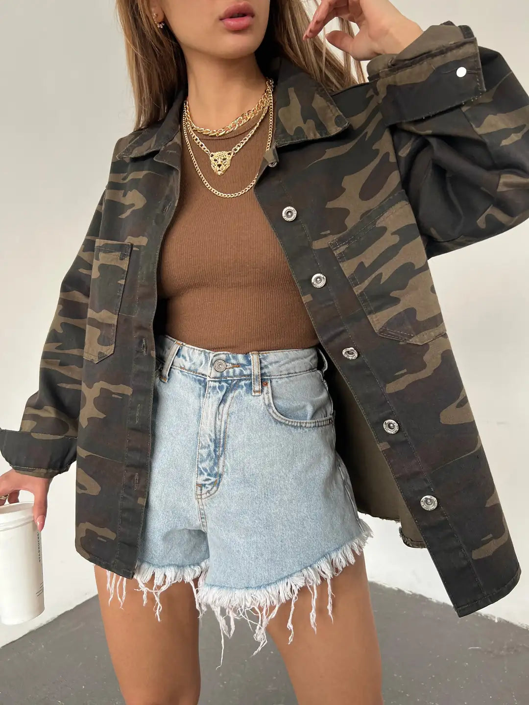 Çift Cepli Oversize Denim Gömlek Ceket - WEST CLUB