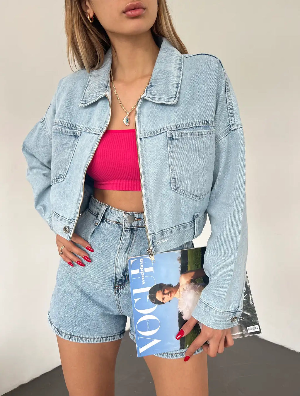 Fermuarlı Çift Cepli Denim Ceket - WEST CLUB