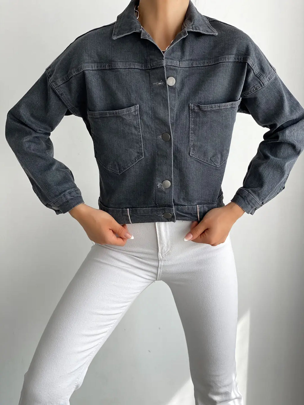 Çift Cepli Denim Crop Ceket - WEST CLUB
