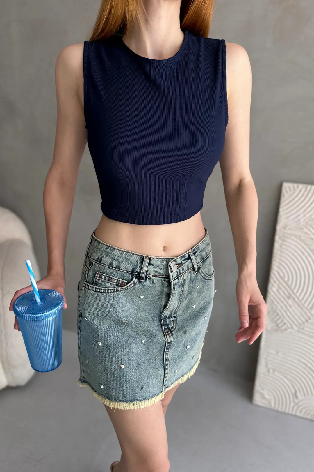 Sırtı Kemer Detaylı Kaşkorse Crop Bluz - WEST CLUB