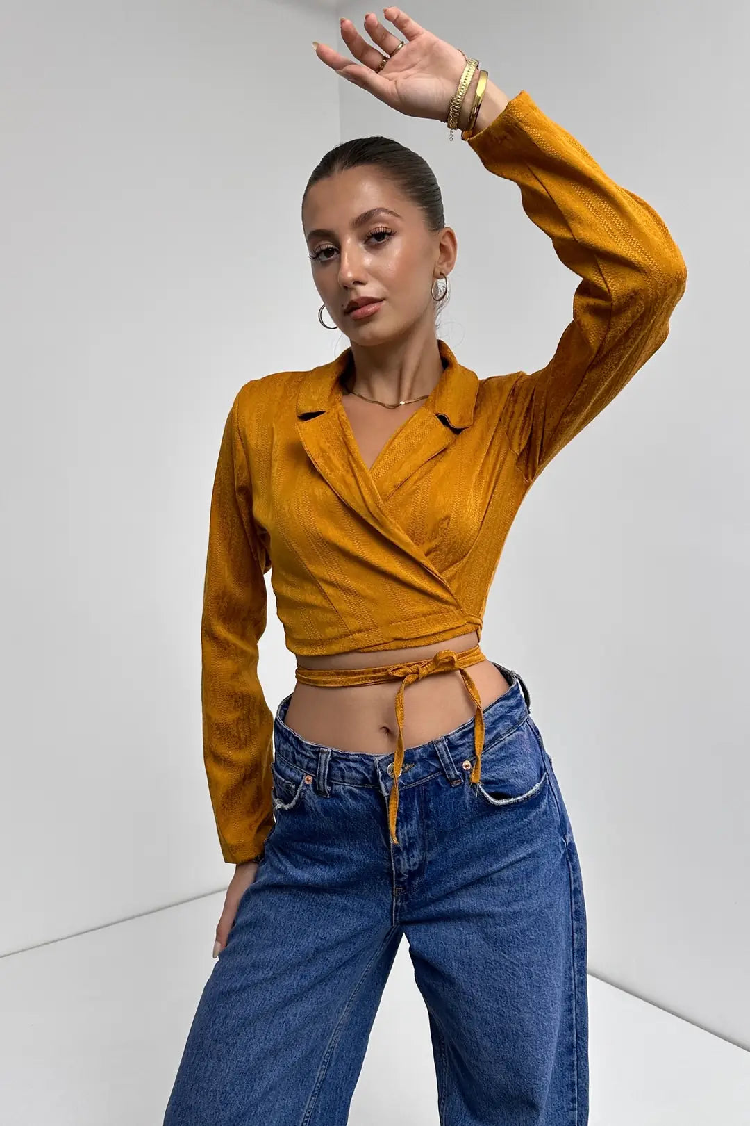 Gömlek Yaka Beli Bağlamalı Crop Bluz - WEST CLUB