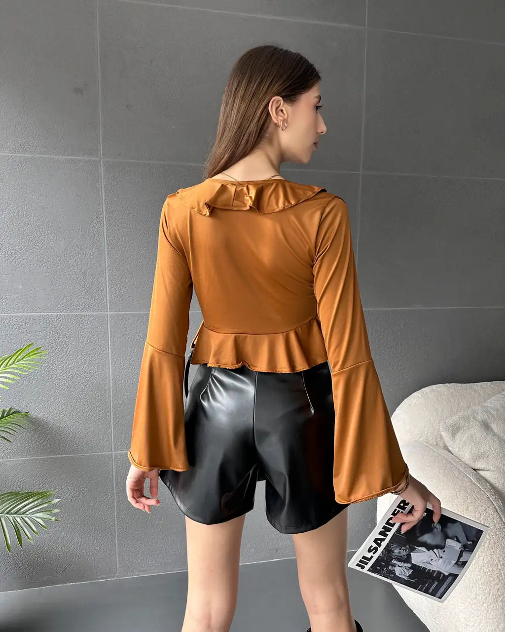 Fırfır Detaylı Önü Bağlamalı Crop Bluz - WEST CLUB