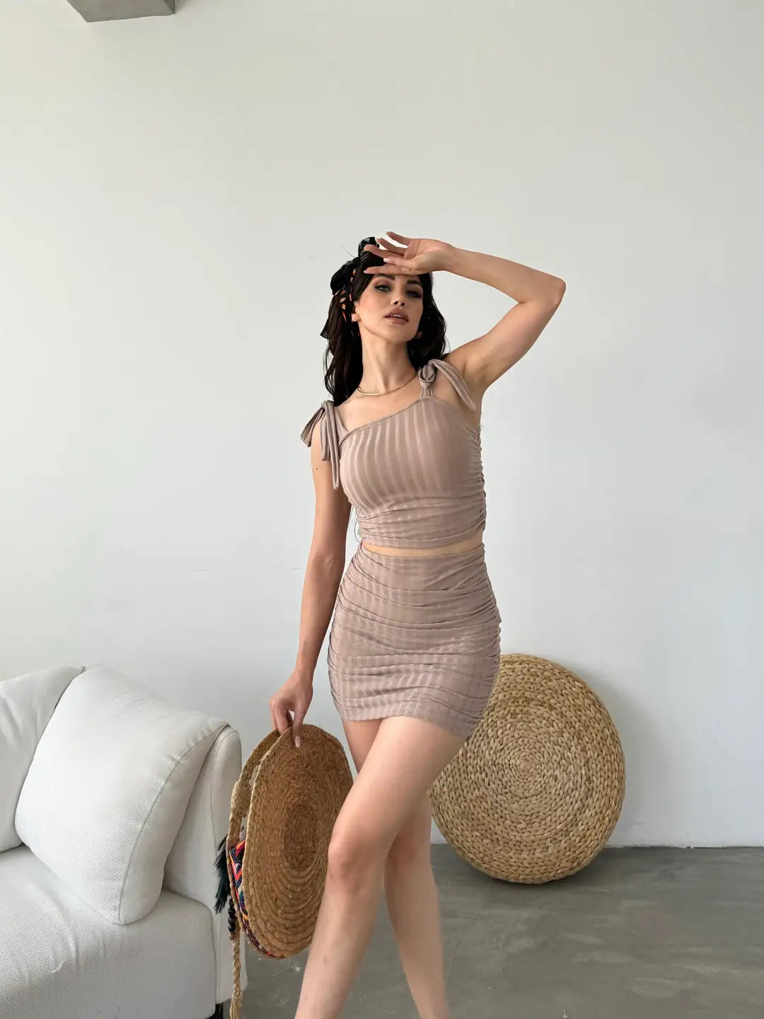 Bağcık Detaylı Crop Bluz Ve Etek İkili Takım - WEST CLUB
