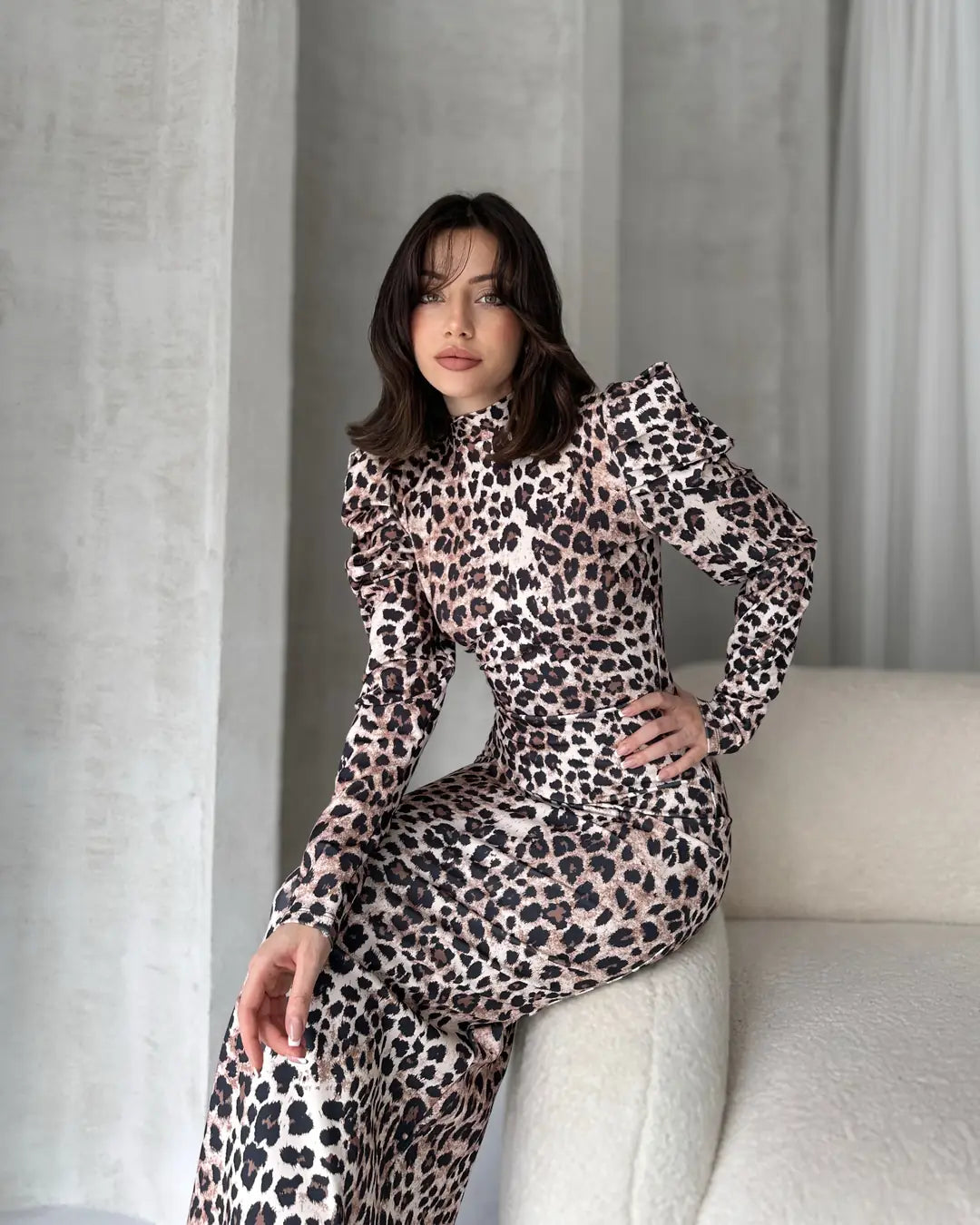 Sırt Dekolteli Leopar Desenli Elbise - WEST CLUB