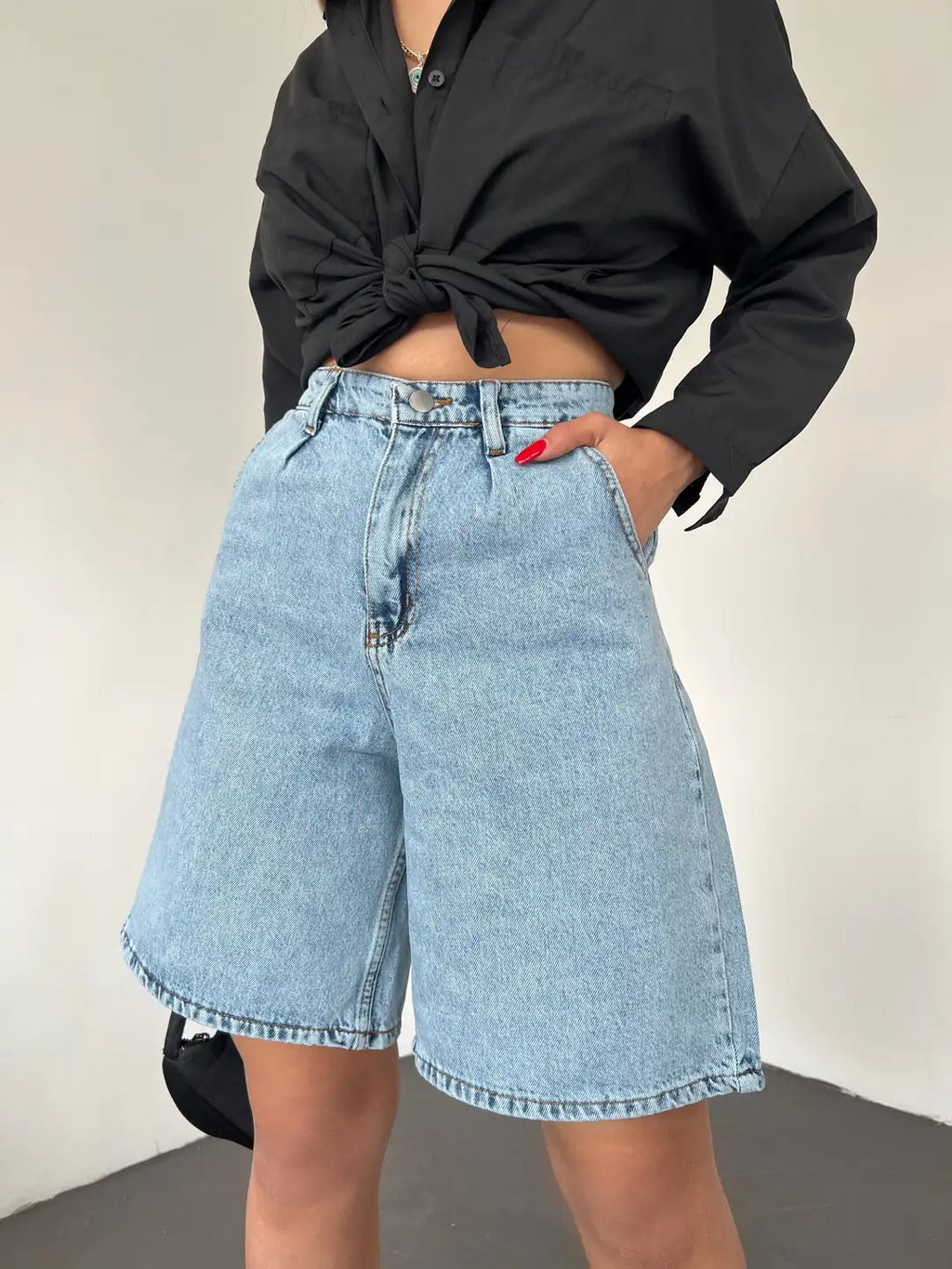 Çift Cepli Bermuda Denim Şort - WEST CLUB