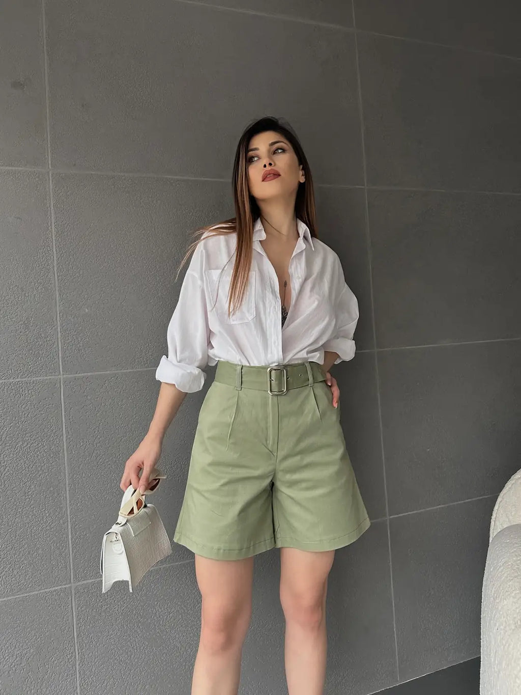 Kuş Gözü Kemerli Geniş Paçalı Mom Şort - WEST CLUB