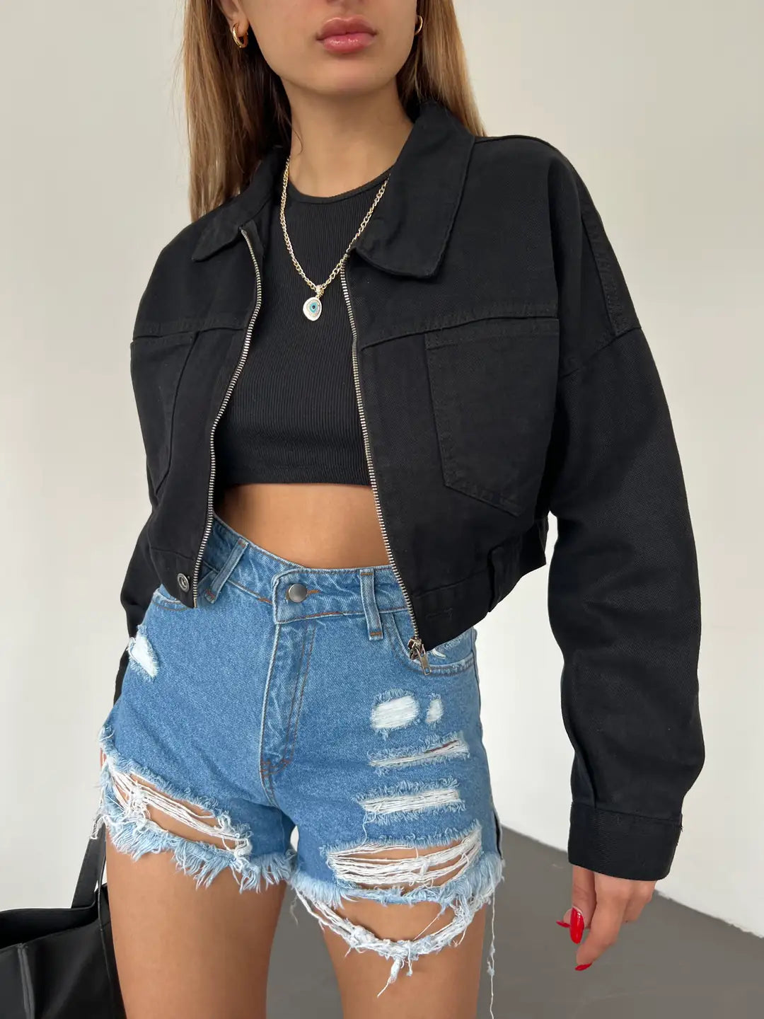 Fermuarlı Çift Cepli Denim Ceket - WEST CLUB