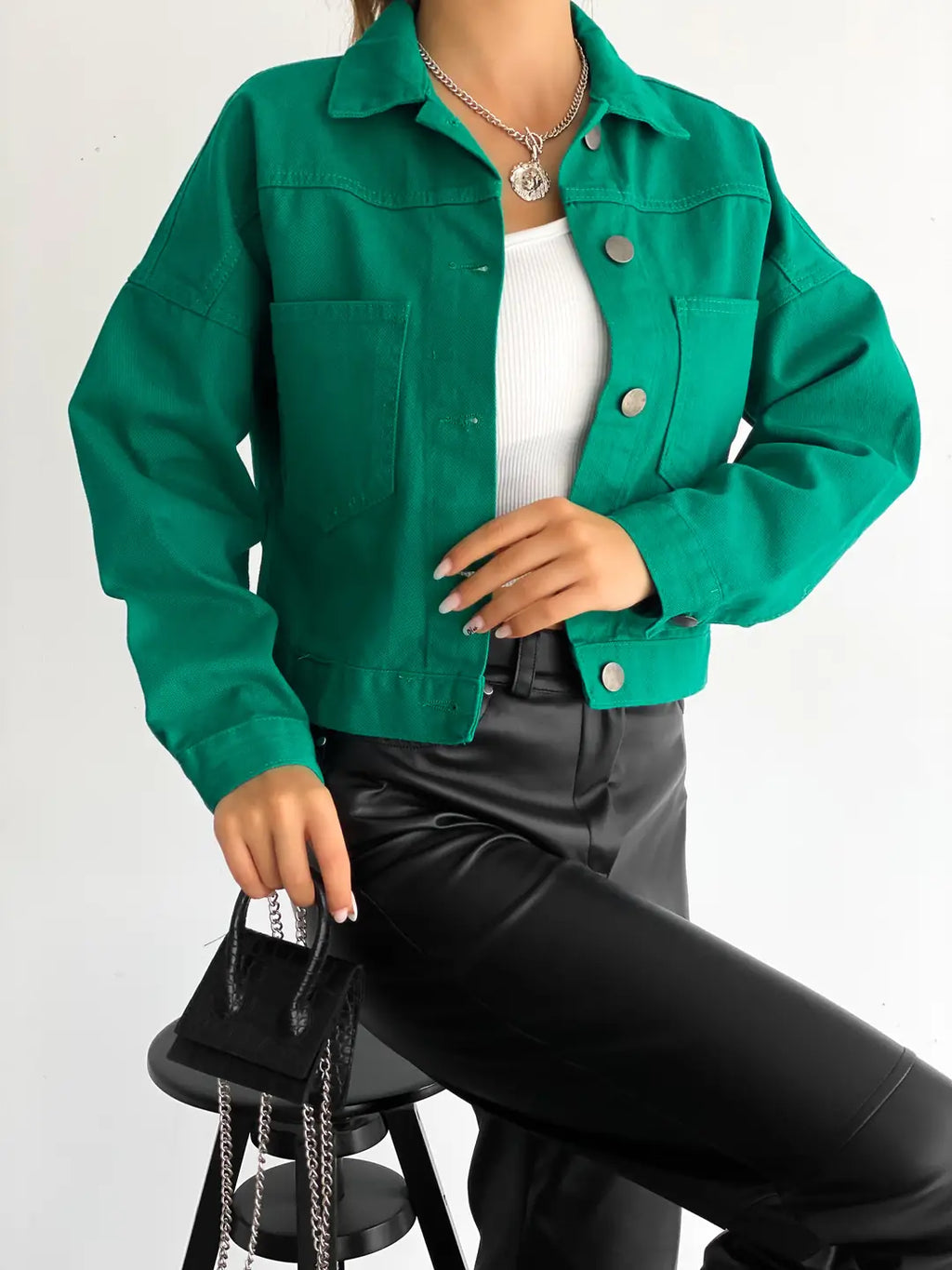Çift Cepli Denim Crop Ceket - WEST CLUB