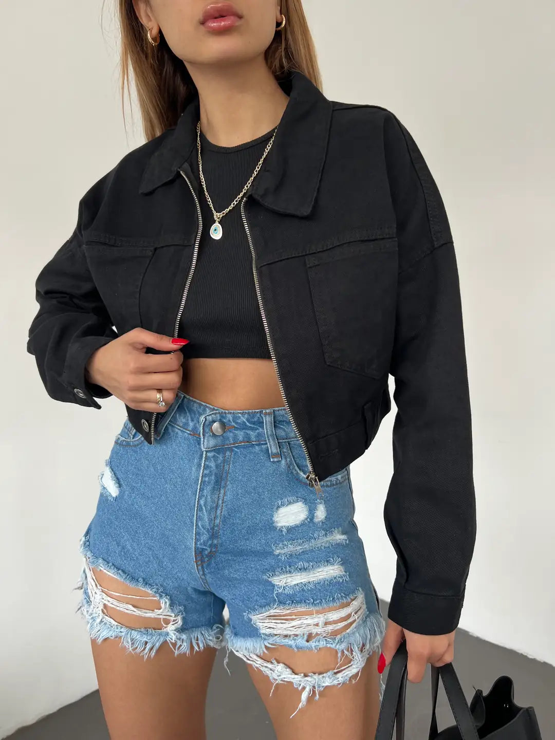 Fermuarlı Çift Cepli Denim Ceket - WEST CLUB